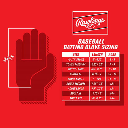 Rawlings Workhorse Batting Gloves, Adult & Youth Sizes