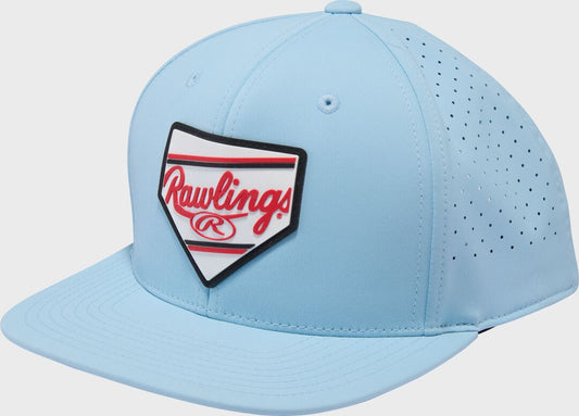 Rawlings Home Plate Performance Flat Bill Snapback Hat, Light Blue