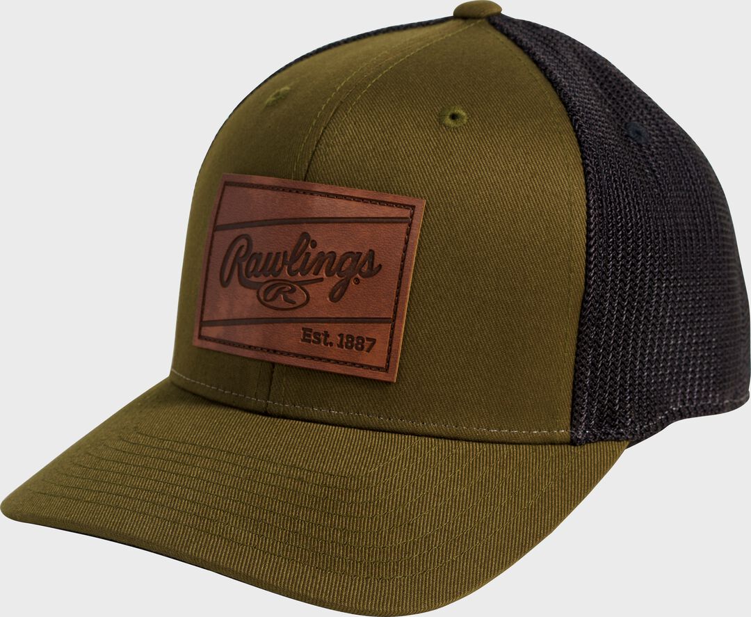 Rawlings Leather Patch Snapback Hat, Light Blue