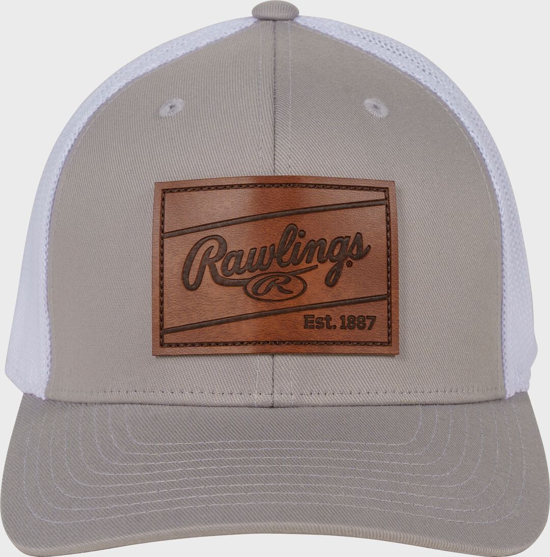 Rawlings Leather Patch Snapback Hat, Gray