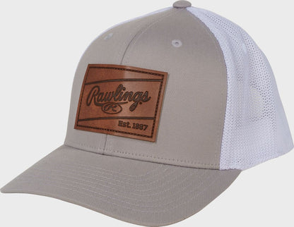 Rawlings Leather Patch Snapback Hat, Light Blue