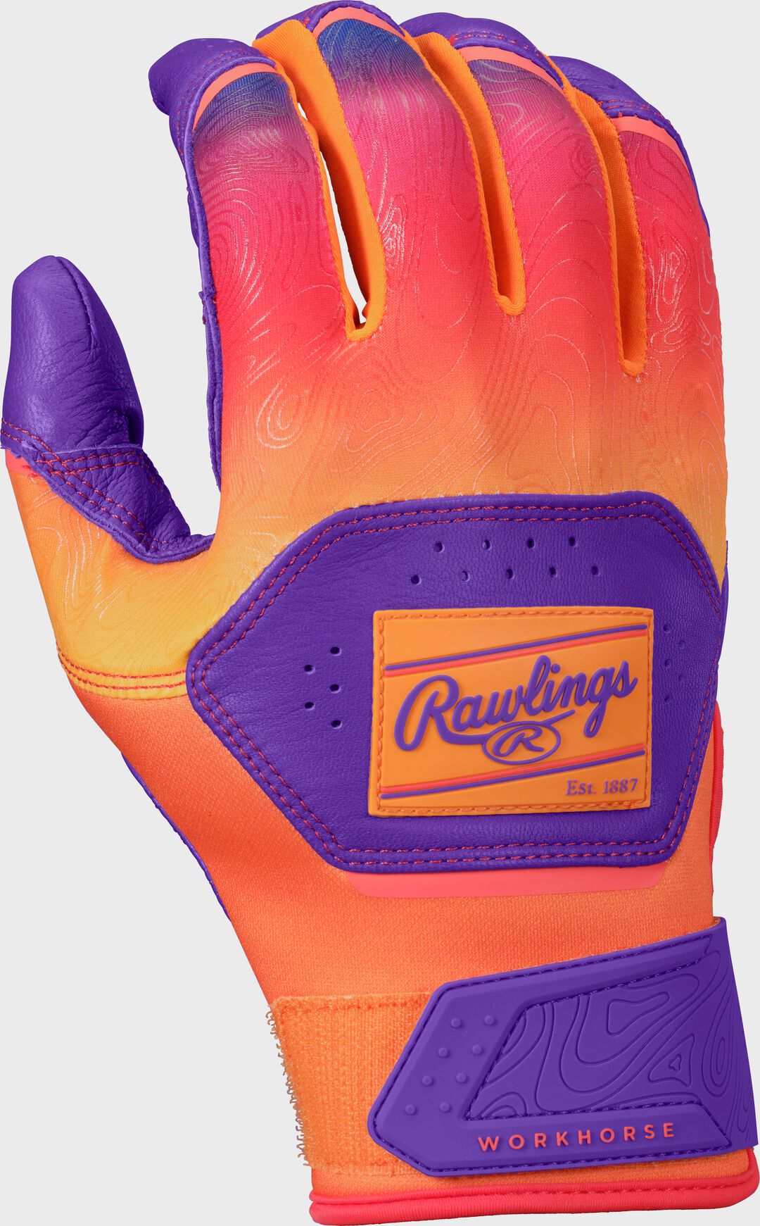 Rawlings Workhorse Purple/Orange Youth Fun Burst Batting Gloves