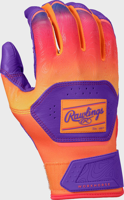 Rawlings Workhorse Purple/Orange Youth Fun Burst Batting Gloves