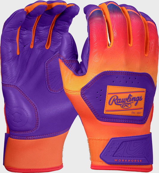 Rawlings Workhorse Purple/Orange Youth Fun Burst Batting Gloves